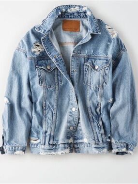 American Eagle Women's Distressed Denim Jean Jacket Blue Size Large